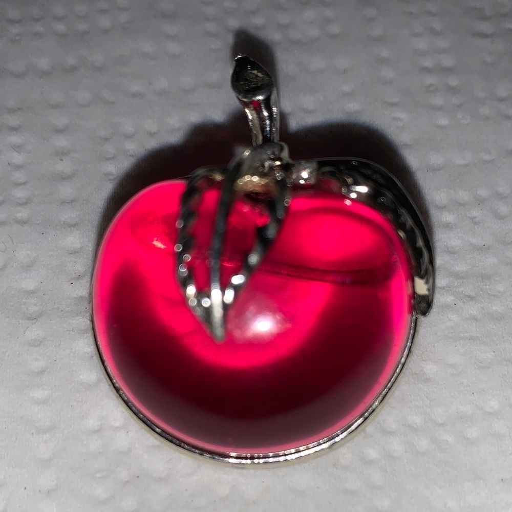 Sarah Coventry Lucite Silver and Pink Apple Brooch